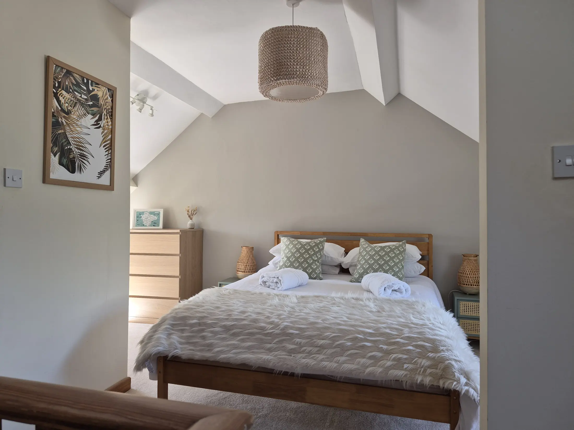Light-filled bedroom at Brook Cottage